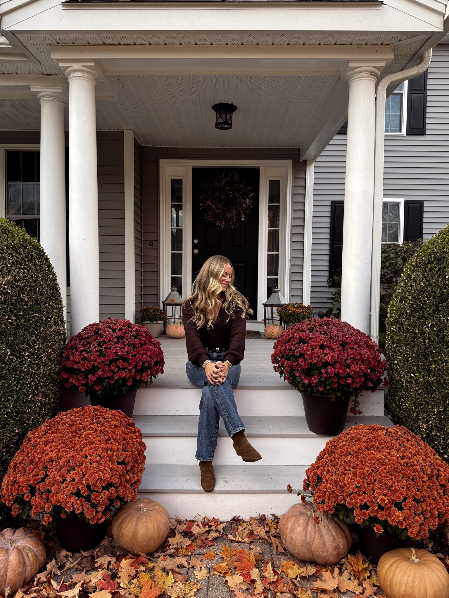Fall feels right here 🍂 Cozying up on the porch with my favorite Aritzia sweater, classic denim, and brown suede boots. 

#LTKShoeCrush #LTKSeasonal #LTKStyleTip