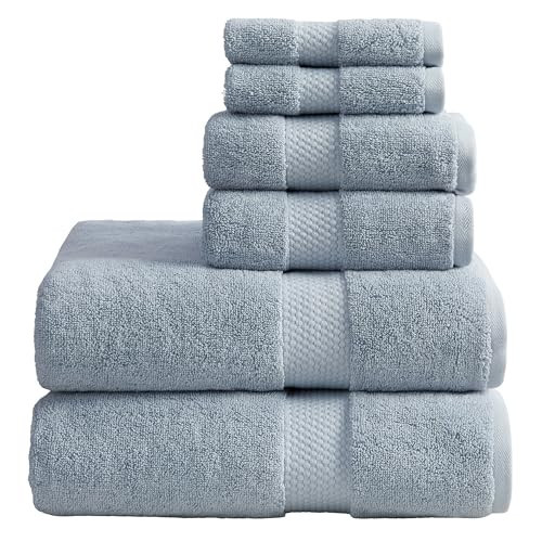 Springtree Home Blue Bath Towels Set of 6 | Classic Hotel Bath Towels | 100% Combed Cotton | Absorbent Quick-Dry Towels for Bathroom | Oeko-TEX® Standard 100 Cotton | Cynewski Collection - Blue Fog | Amazon (US)