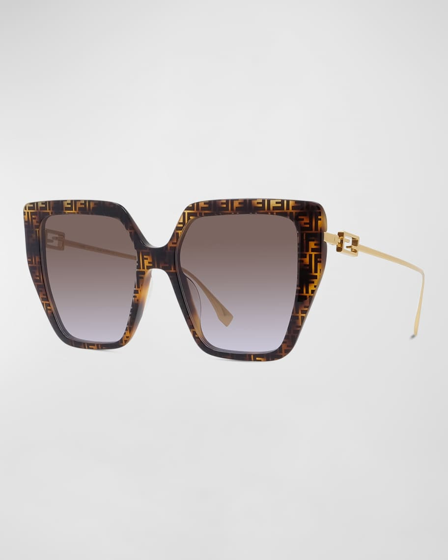 Fendi Acetate/Metal Butterfly Sunglasses, Black | Neiman Marcus