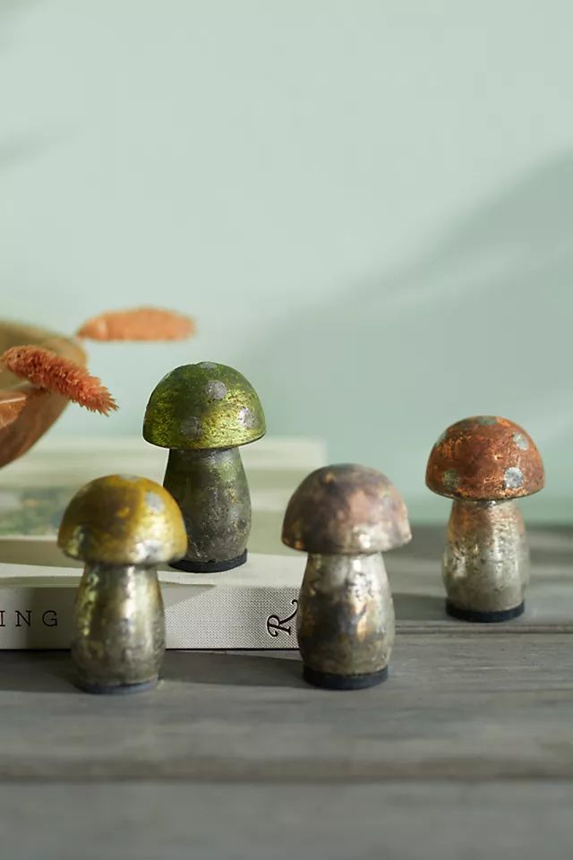 Antiqued Glass Mushrooms, Set of 4 | Anthropologie (US)