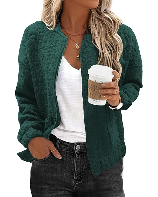 EVALESS Jackets for Women Fall Fashion 2024 Cute Jacquard Coat With Pockets Lightweight Zip Up Ja... | Amazon (US)