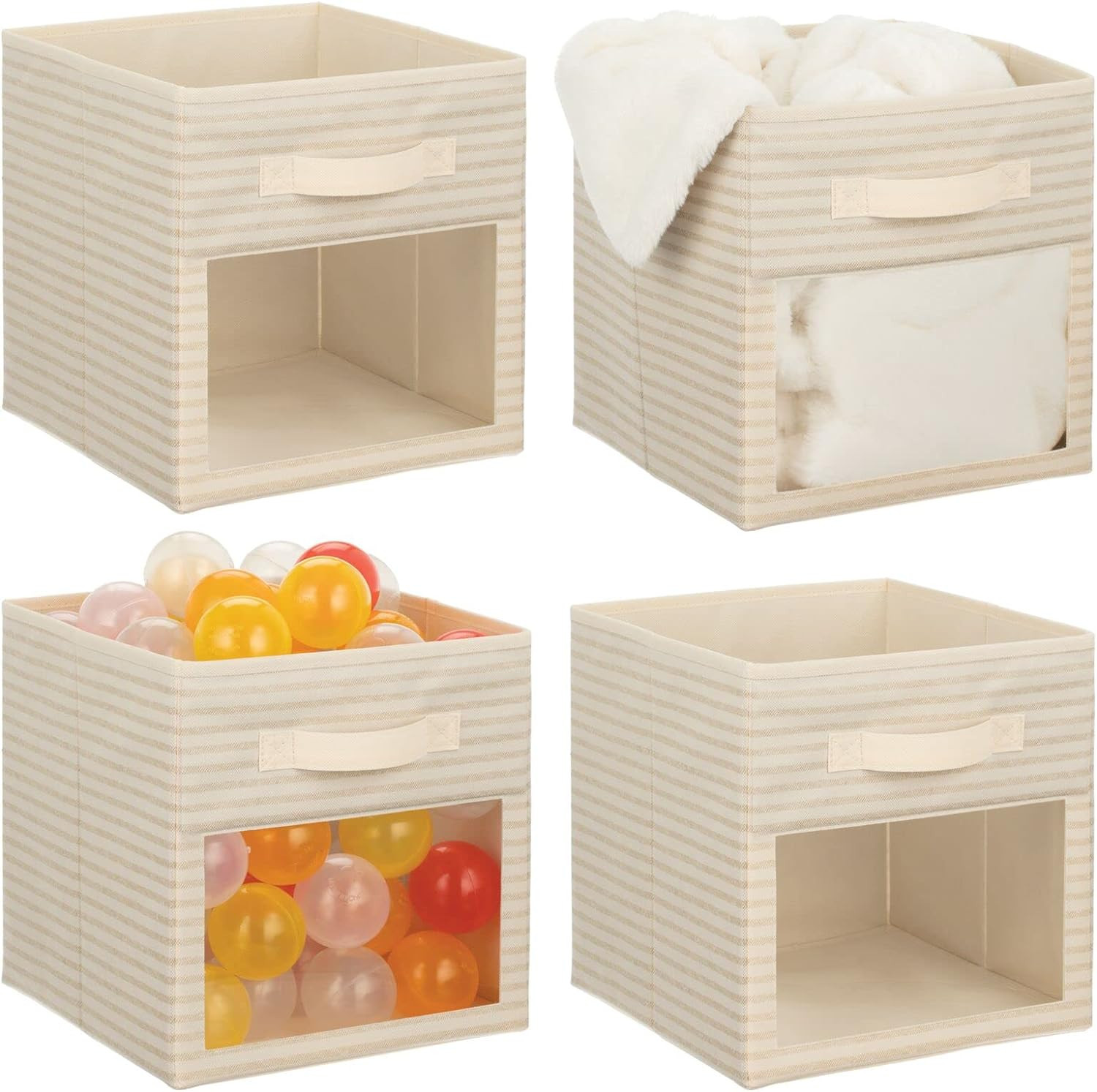 mDesign Fabric Nursery/Playroom Closet Storage Organizer Bin Box, Front Handle/Window for Cube Fu... | Amazon (US)