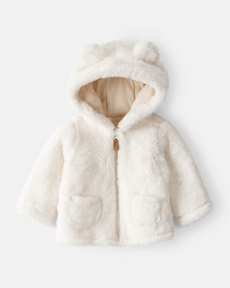 Baby Sherpa Long-Sleeve Hooded Zip-Up Jacket - Ivory | Carter's Inc