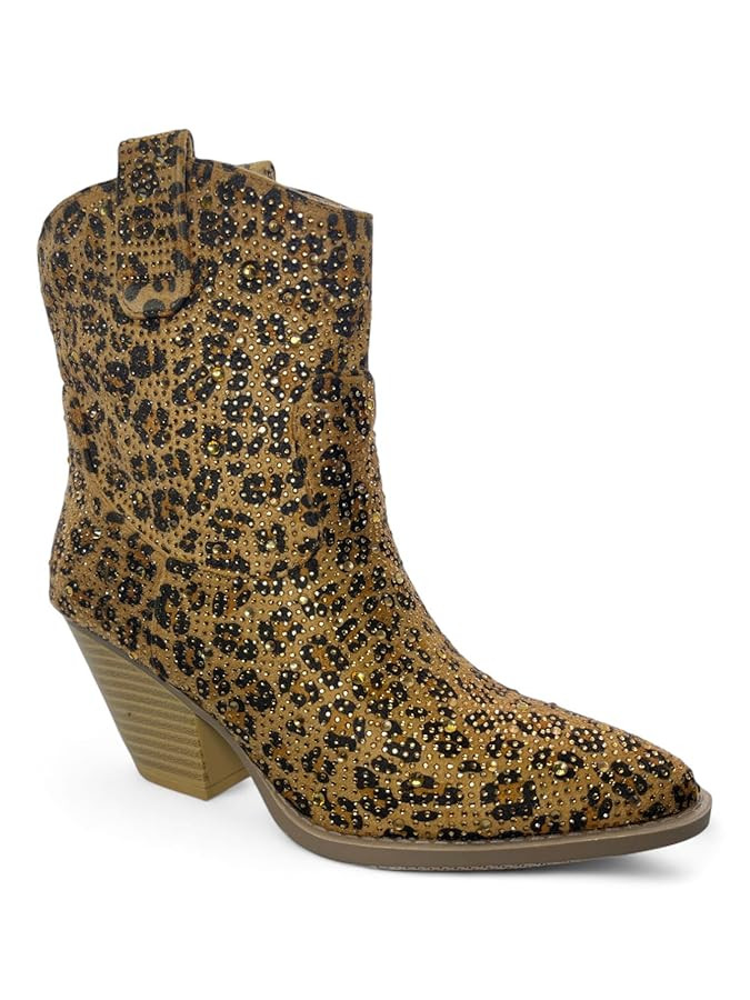 ABSOLEX Women Western Cowgirl Cowboy Pointed Toe Rhinestone Ankle Booties | Amazon (US)