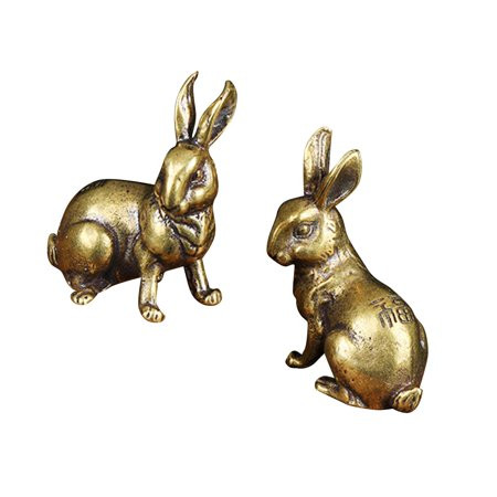 2Pcs Pure Brass Bunny Statue Miniature Antique Copper Figurine Desk Ornament | Walmart (US)