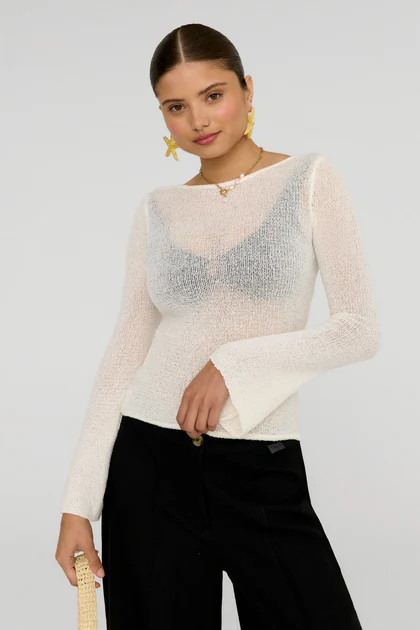 KAI MULTIWAY LONG SLEEVE RESORT KNIT TOP - COCONUT MILK | TALA (UK)