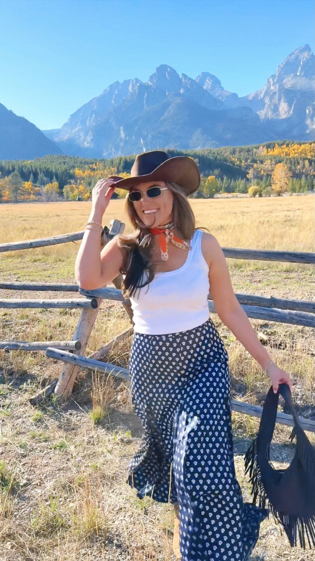 Western outfit inspo in Jackson hole! Brown cowboy hat, Amazon scarf, fringe purse and navy maxi skirt 

#LTKTravel #LTKFindsUnder100