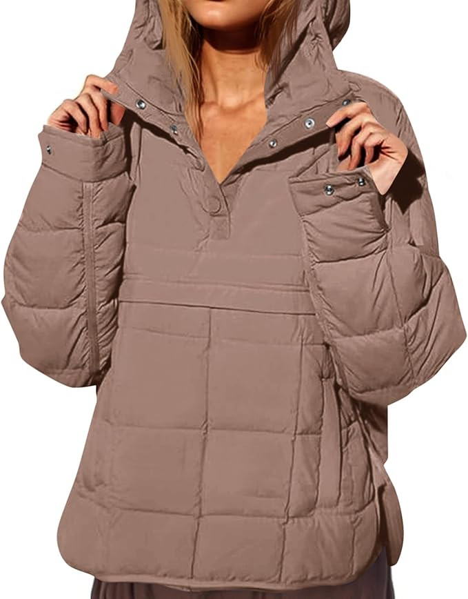 Fazortev Womens Oversized Puffer Jacket Quilted Dolman Hoodies Pullover Long Sleeve Lightweight W... | Amazon (US)
