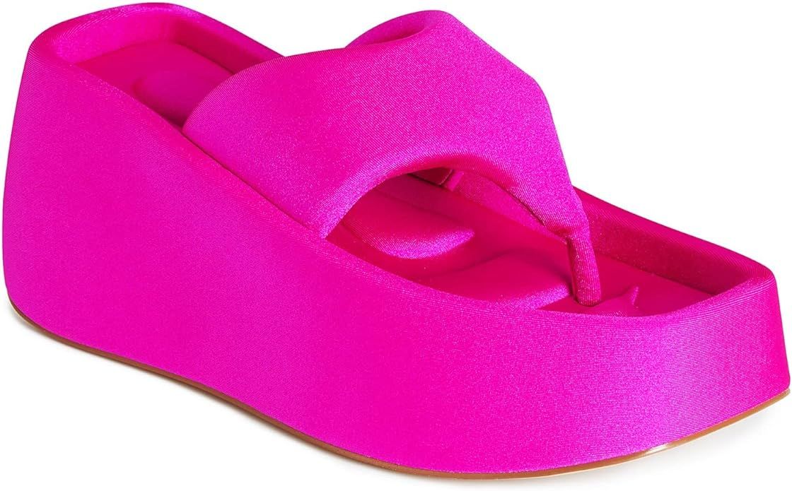 Yremael Women's Black Wedge Sandals Platform Heels Open Toe Slides Casual Comfortable Flip Flops ... | Amazon (US)