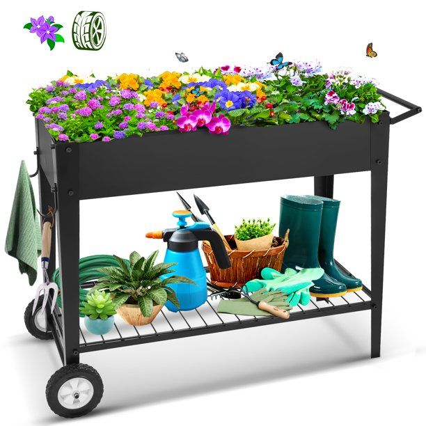 Tooca Raised Garden Bed Metal with Wheels Raised Ergonomic Metal Planter Box with Leg for Indor/O... | Walmart (US)