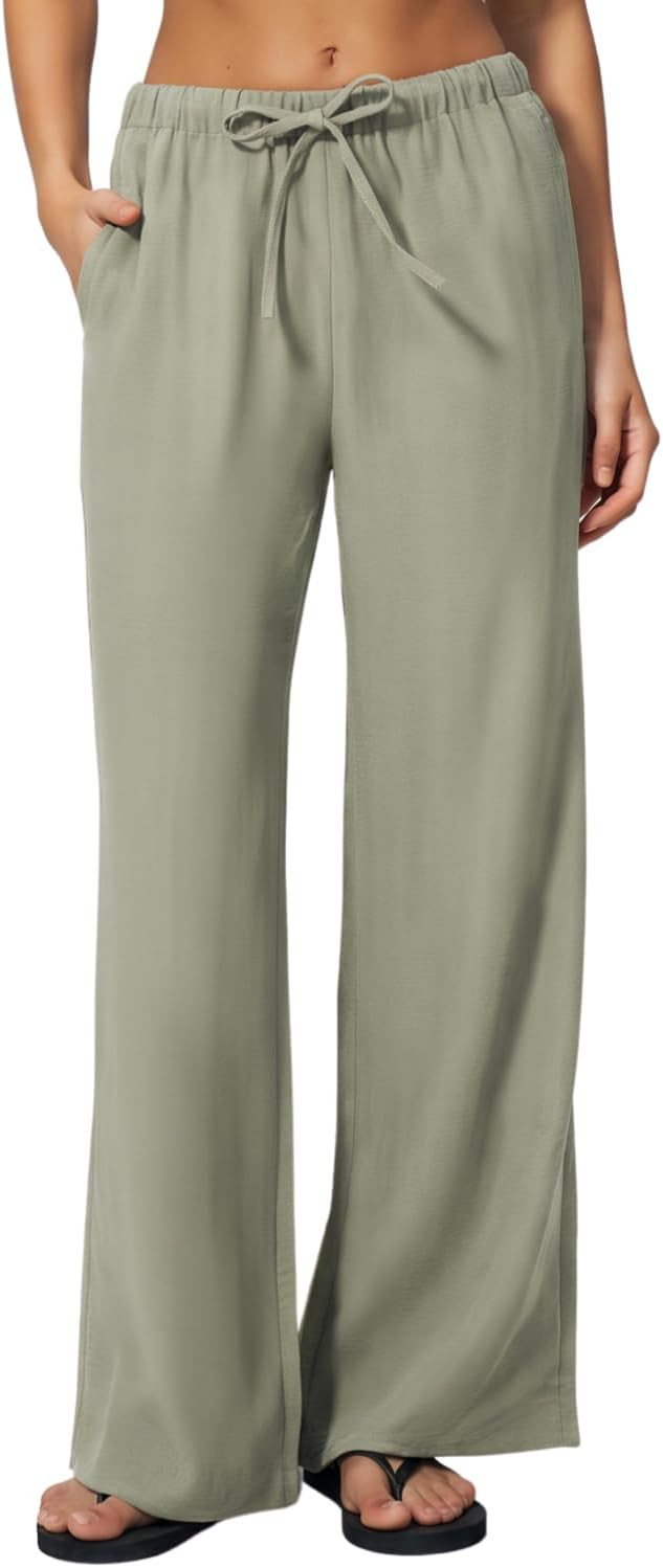 QINSEN Womens Wide Leg Palazzo Pants Wrinkle Resistant Flowy Drape Trousers | Amazon (US)