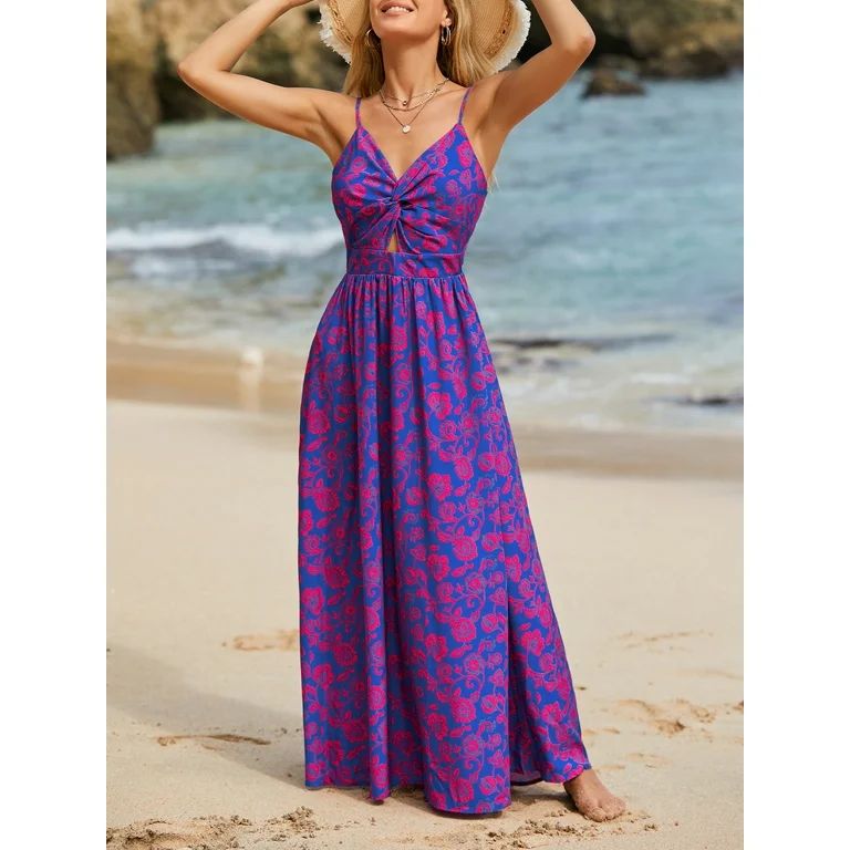 Cupshe Women's A-ship Dress V-neck Knot Print Maxi Beachwear Dress | Walmart (US)