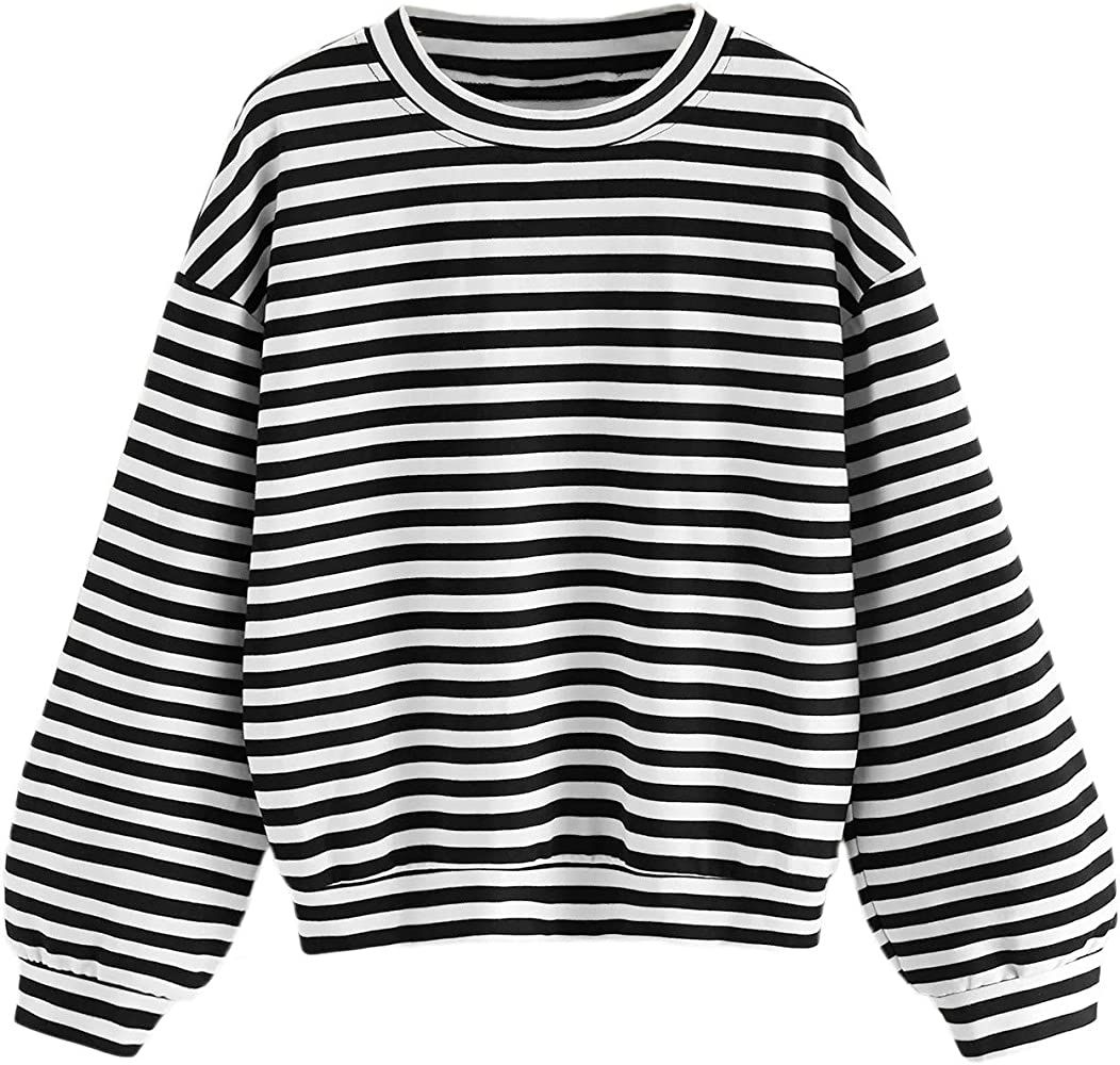 Floerns Women's Drop Shoulder Striped Long Sleeve Sweatshirt | Amazon (US)