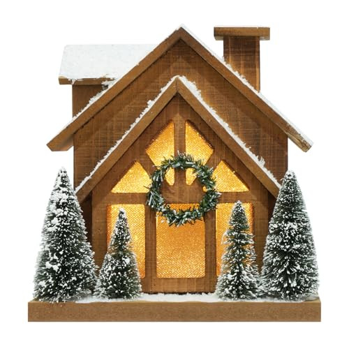 Christmas Decorations for Home Led Lighted Wooden Snow Winter Scene Christmas Village Ski Lodge Farmhouse Christmas Tree Wreath House Rustic Tabletop Holiday Decor Xmas Signs | Amazon (US)