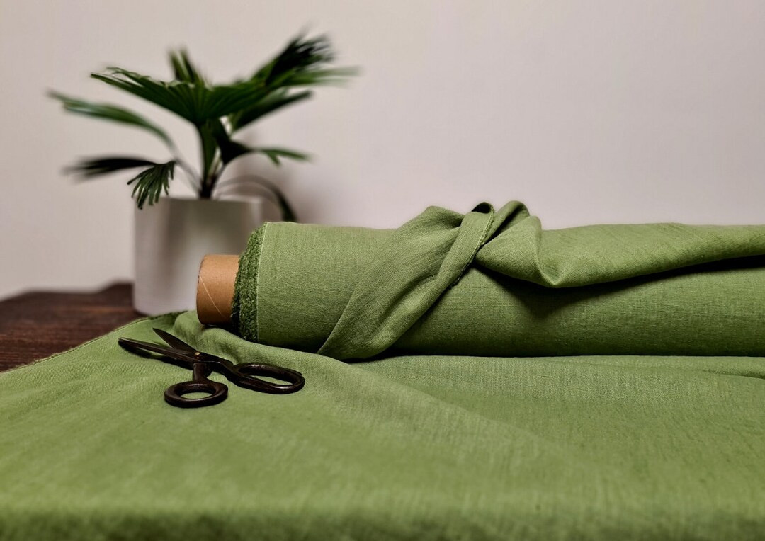 Linen fabric apple green, Softened fabric by the yard or meter, Washed flax fabric | Etsy (US)