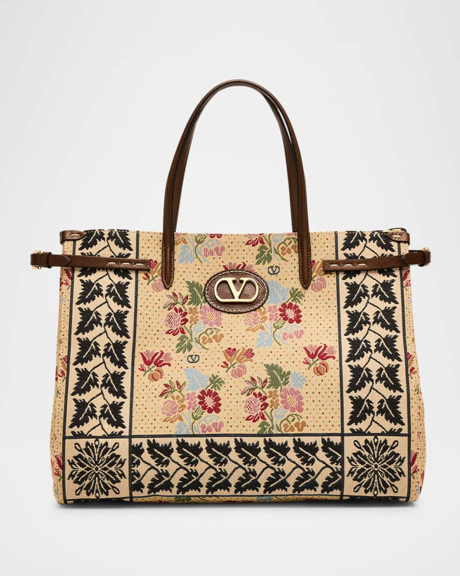 Antibes Medium Flower & Leaves Jacquard Tote Bag | Neiman Marcus