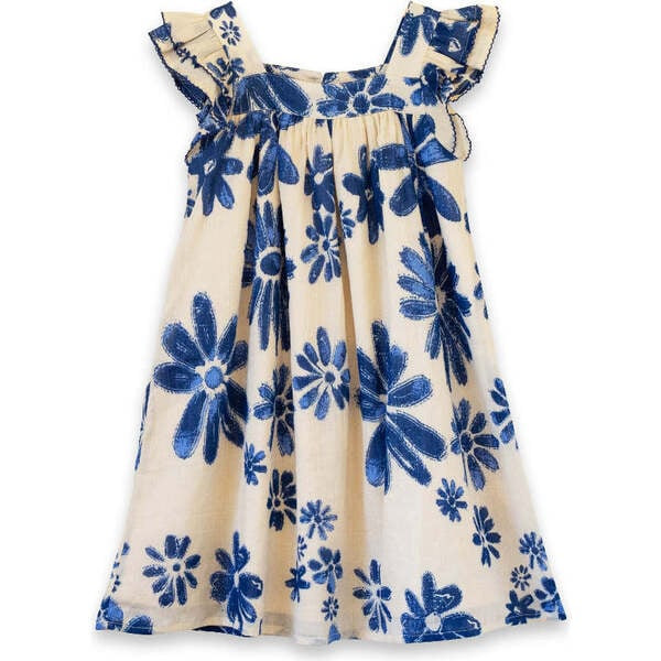 Girls Everly Square Neck Dress, Daisy Blue | Maisonette