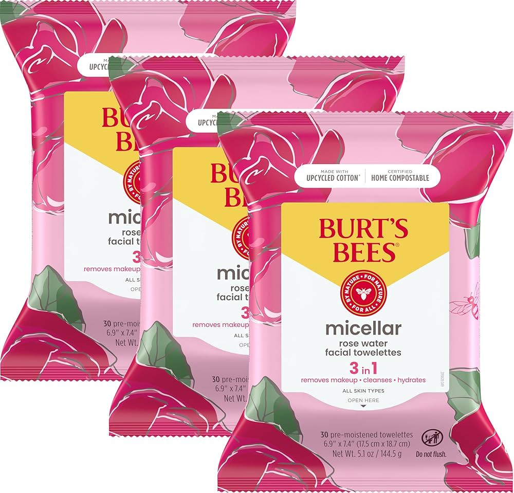 Burt's Bees Back To School Dorm Essentials, Rose Water Face Wipes, for All Skin Types, Hydrating ... | Amazon (US)