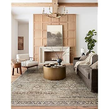 Loloi LAYLA Collection, LAY-03, Olive / Charcoal, 9'-6" x 14', .13" Thick, Area Rug, Soft, Durable, Vintage Inspired, Distressed, Low Pile, Non-Shedding, Easy Clean, Printed, Living Room Rug | Amazon (US)