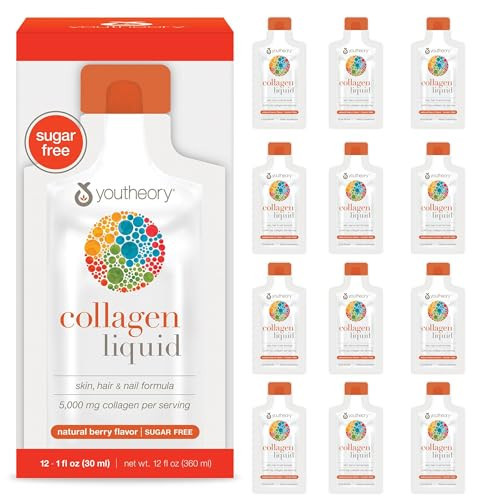 Youtheory Collagen Liquid - 5,000 mg Hydrolyzed Collagen Peptides - Supports Hair, Nail, Joint & Bone Health* - Berry Flavor - 1 oz Single Serve Packet, Pack of 12 | Amazon (US)