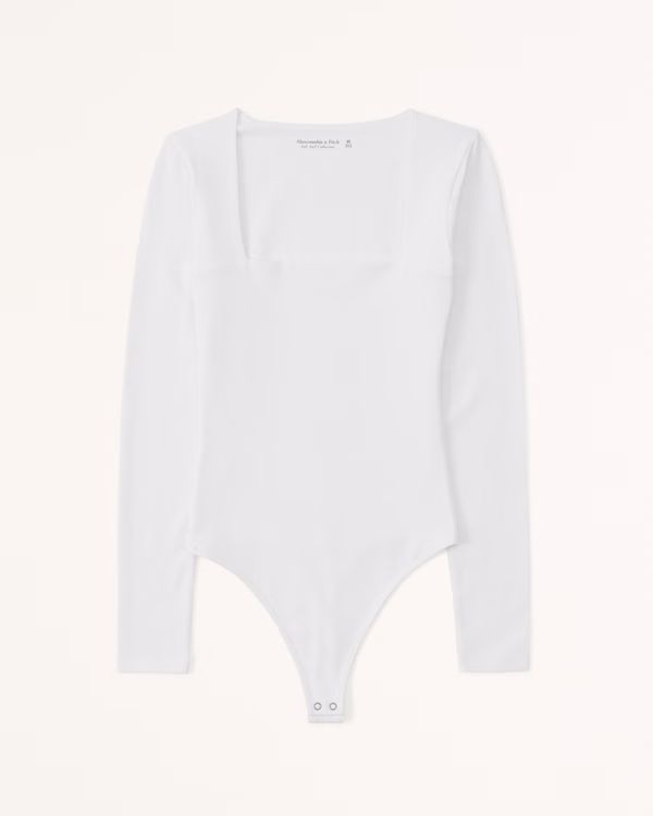 Long-Sleeve Cotton Seamless Fabric Squareneck Bodysuit | Abercrombie & Fitch (US)
