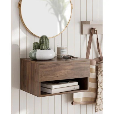 Floating Nightstand With Drawer, Small Modern Wall-mounted Shelf, Brown Walnut | Wayfair North America