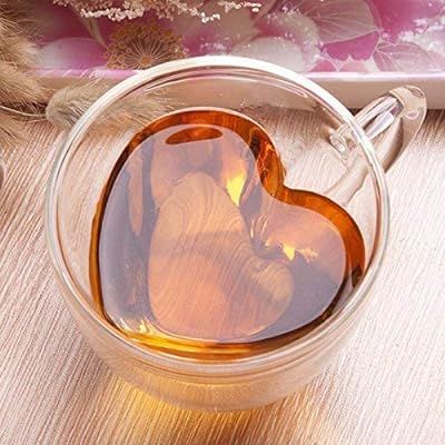 Heart Shaped Double Walled Insulated Glass Coffee Mugs or Tea Cups, Double Wall Glass 8 oz - Clea... | Amazon (US)