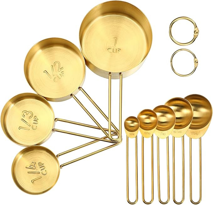 9 Pcs Golden Stainless Steel Measuring Cups and Spoons Set, Stackable & Long Handle, Premium Meta... | Amazon (US)