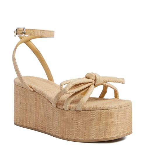 BIUBAKUA Raffia Platform Sandals for Women Espadrille Wedges Comfortable Summer Beach Slingback Sandals Bow Ankle Strappy Woven Straw Sandals | Amazon (US)