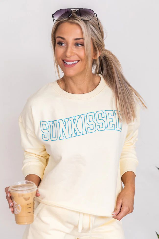 Sunkissed Wave Pale Yellow Cropped Graphic Sweatshirt | The Pink Lily Boutique