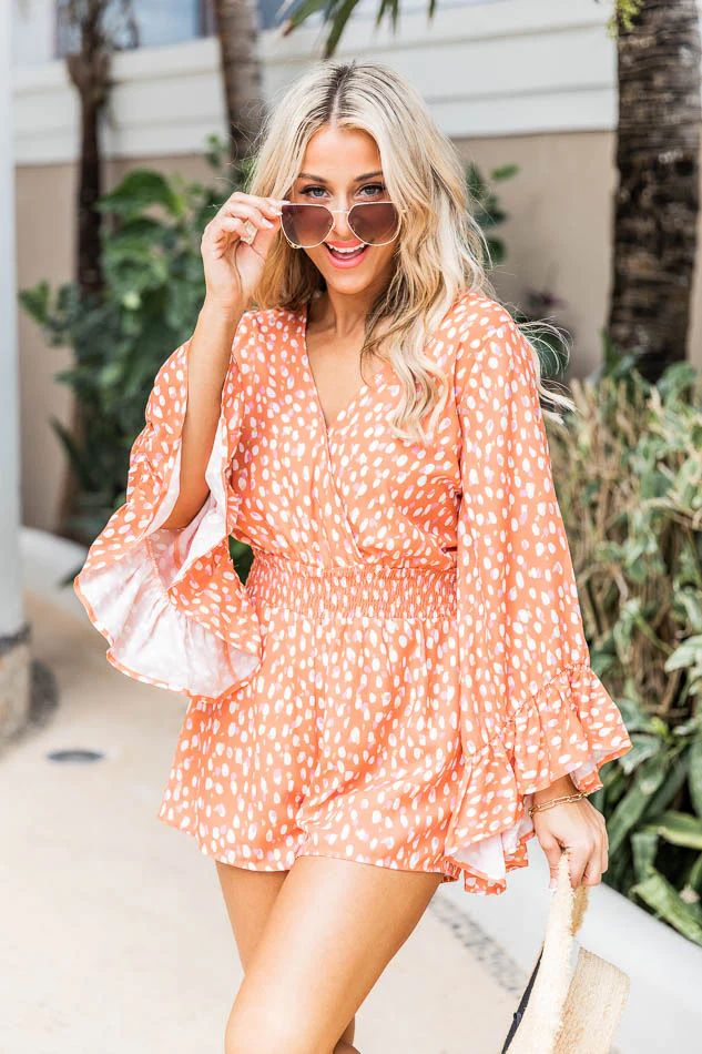 I Keep Hoping Orange Spotted Romper | Pink Lily