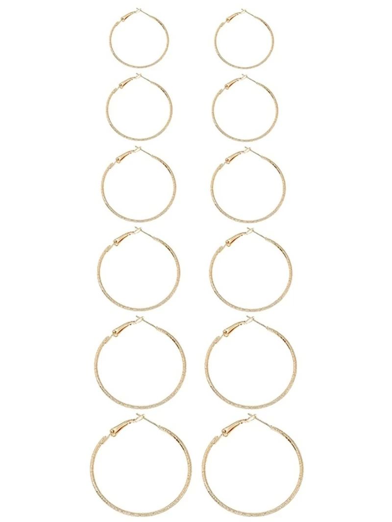 Gold Plated Mixed Sized Hoop Earring Set 6pairs | ROMWE