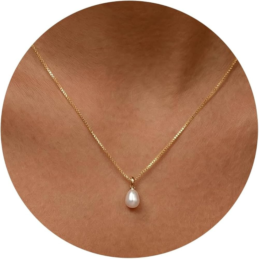 Gold Pearl Necklaces for Women Trendy, 14K Gold Plated Dainty Necklace Simple Single Double Layer... | Amazon (US)