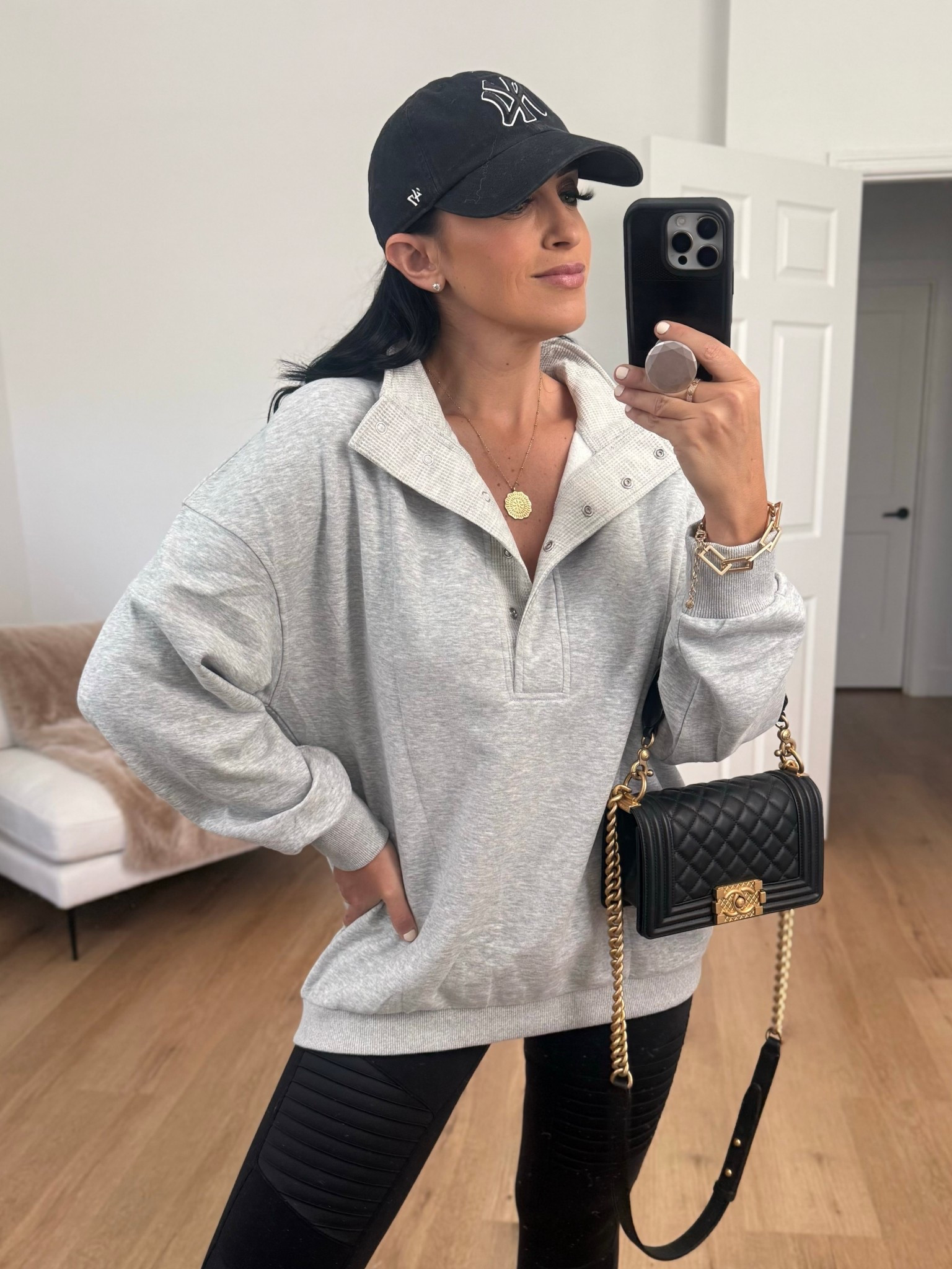 Womens Oversized Sweatshirt Long Sleeve Henley wearing size medium 