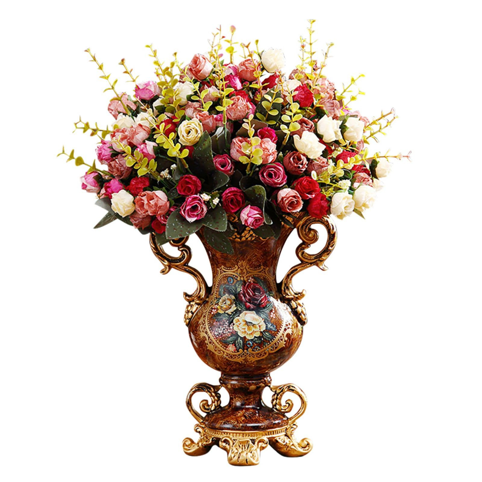 Artificial Vintage Flower Arrangement Vase Set European Golden Resin Vase Fake Flower Decor Weddi... | Amazon (US)