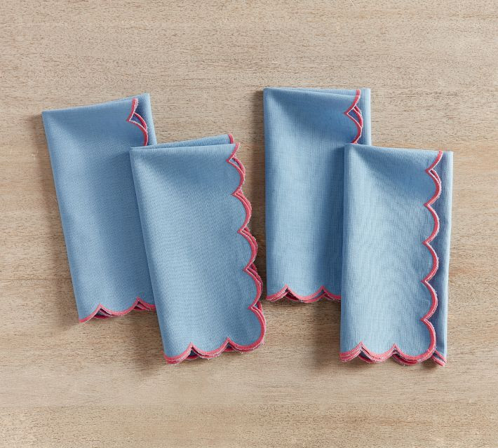 Scallop Border Napkins, Set of 4 - Blue/Red | Pottery Barn (US)