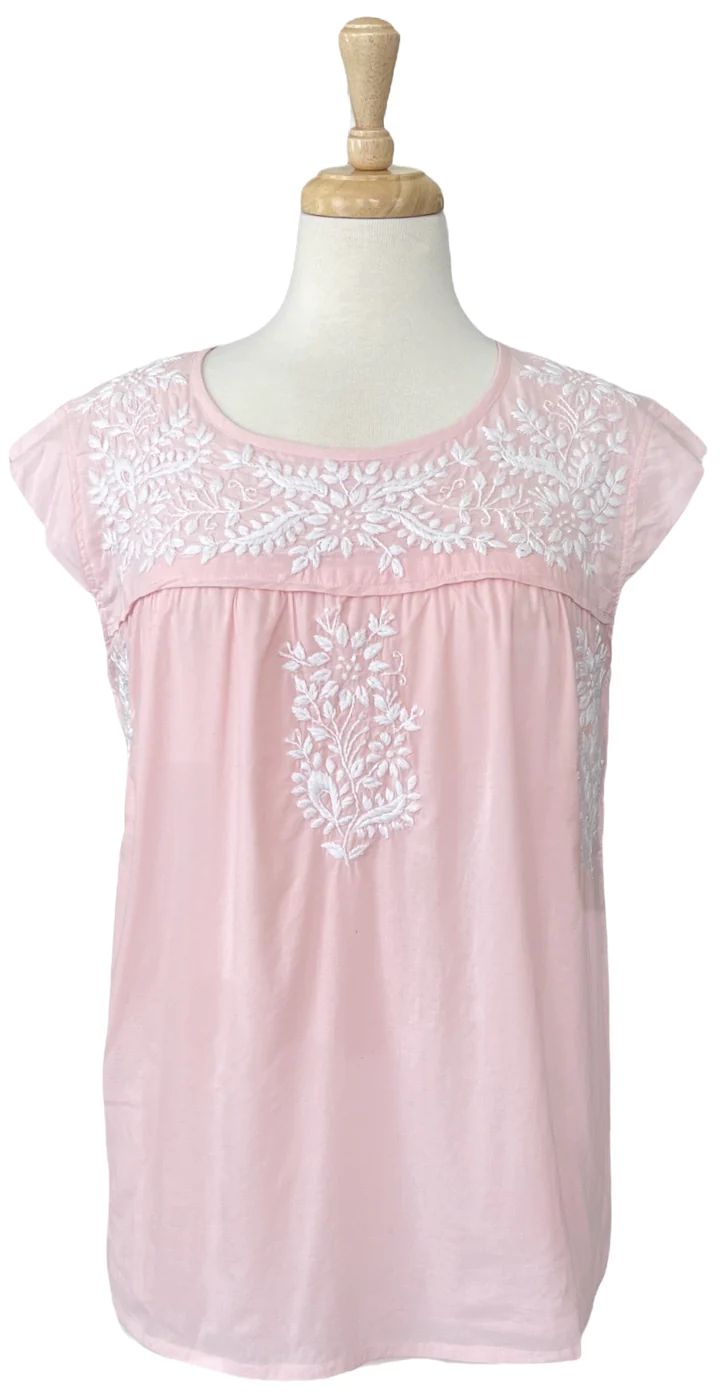 Catherine Shirt White and Pink Embroidered | Madison Mathews