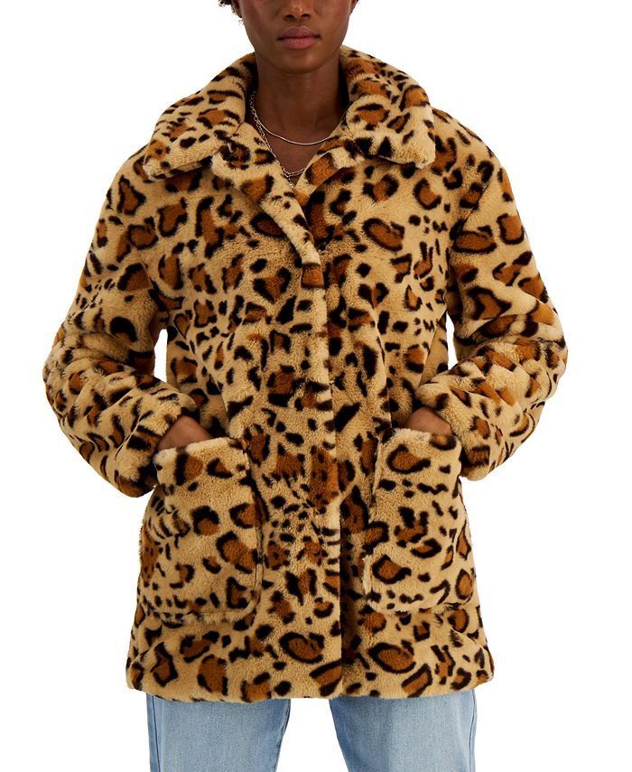 CoffeeShop Juniors' Leopard Faux-Fur Coat, Created for Macy's & Reviews - Coats & Jackets - Women... | Macys (US)