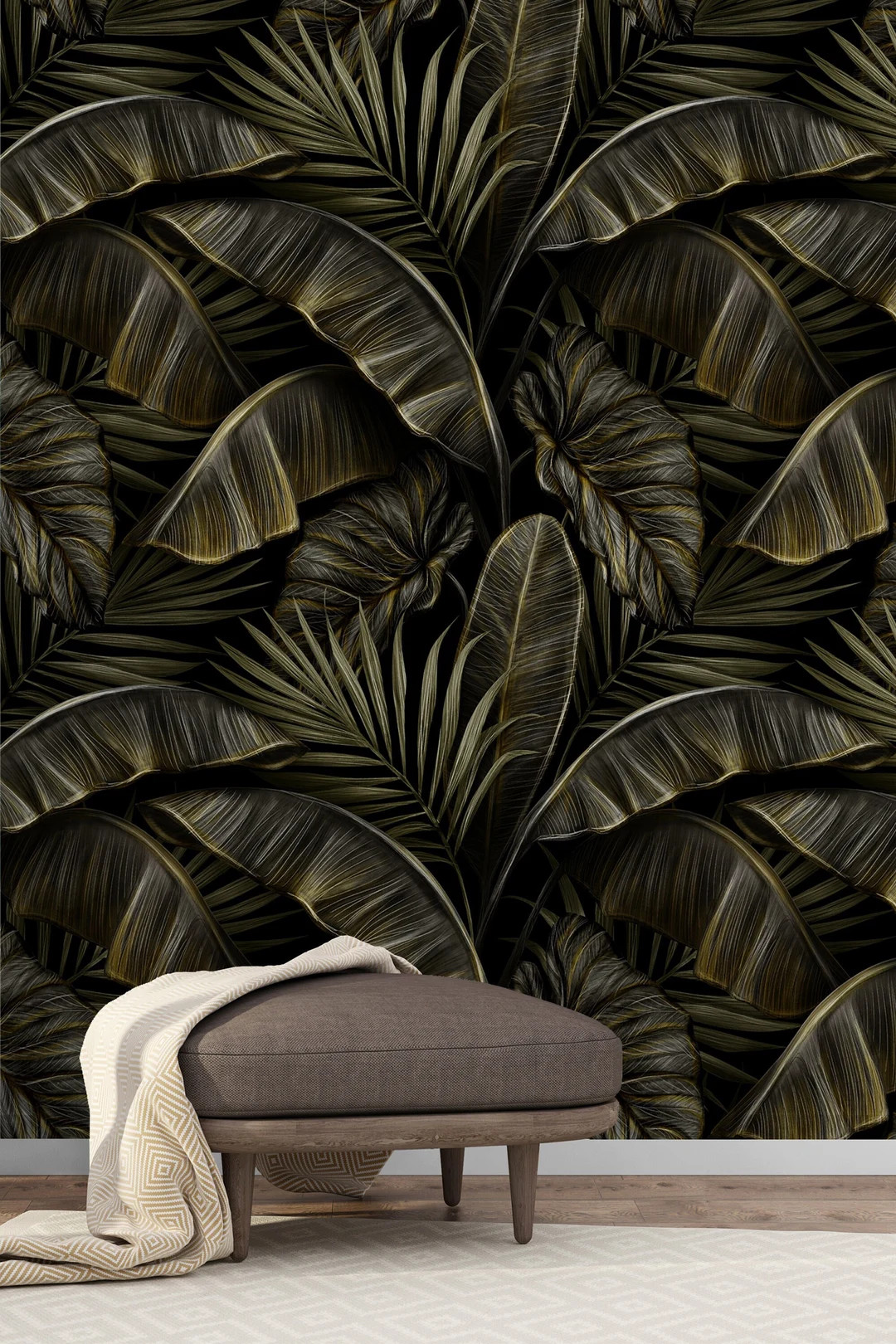 Banana Leaf Wallpaper Peel and Stick, Dark Botanical Wallpaper, Tropical Wall Mural - Etsy | Etsy (US)