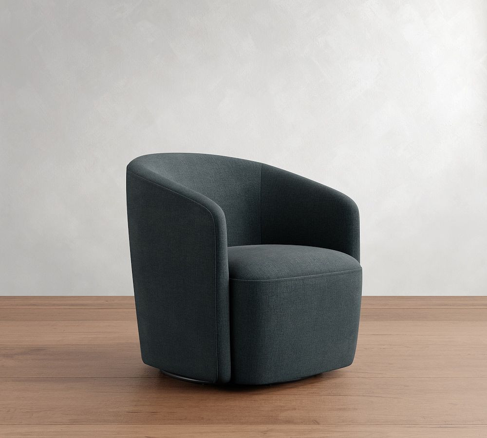 Preston Upholstered Swivel Armchair Set of 2, Polyester Wrapped Cushions, Rustic Chenille Slate | Pottery Barn (US)