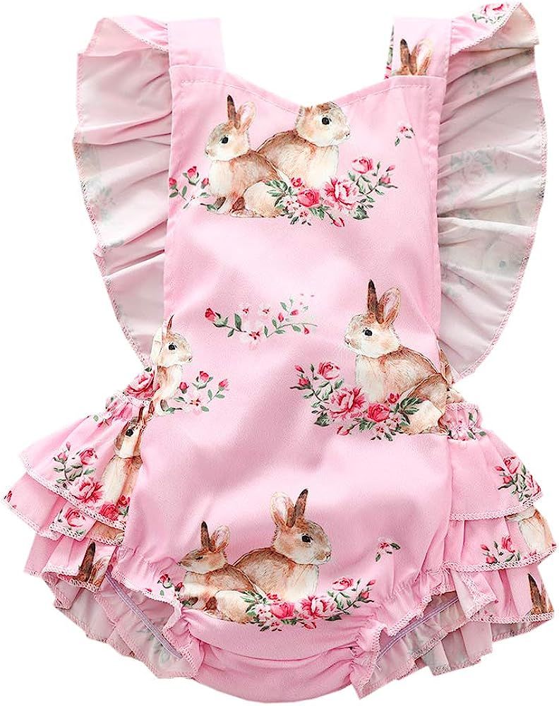 Easter Outfits Baby Girls Rompers Toddler Sleeveless Ruffle Bunny Bodysuit Jumpsuit Summer Clothe... | Amazon (US)