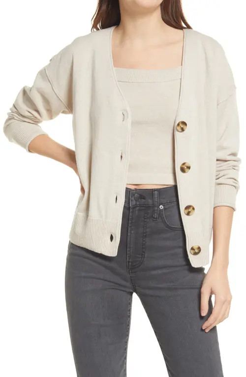 Madewell Carlyn V-Neck Resourced Cashmere Cardigan Sweater in Classic Oat at Nordstrom, Size Small | Nordstrom