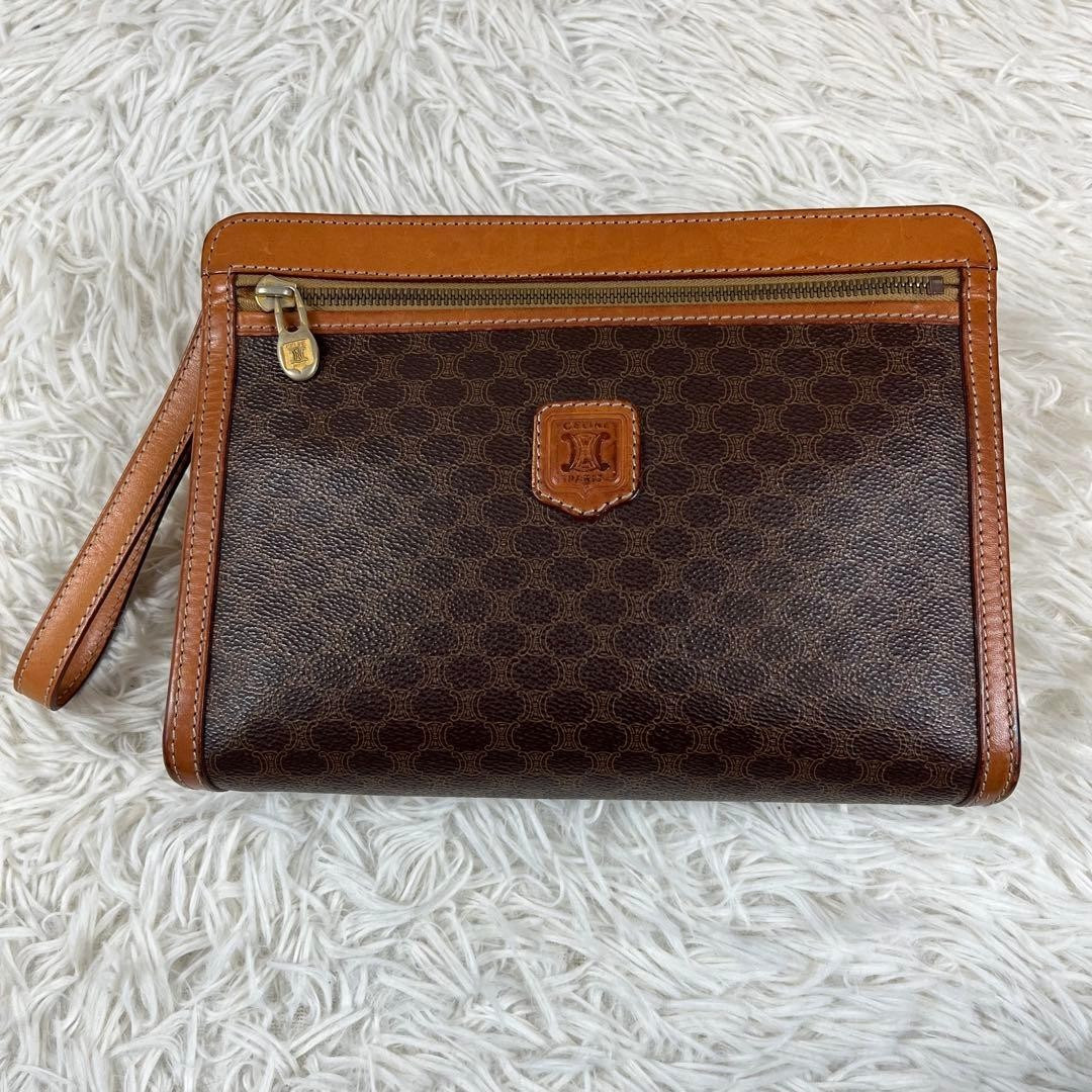 CELINE Vintage Macadam Triomphe Pattern Clutch bag With Strap Brown Unisex | eBay US