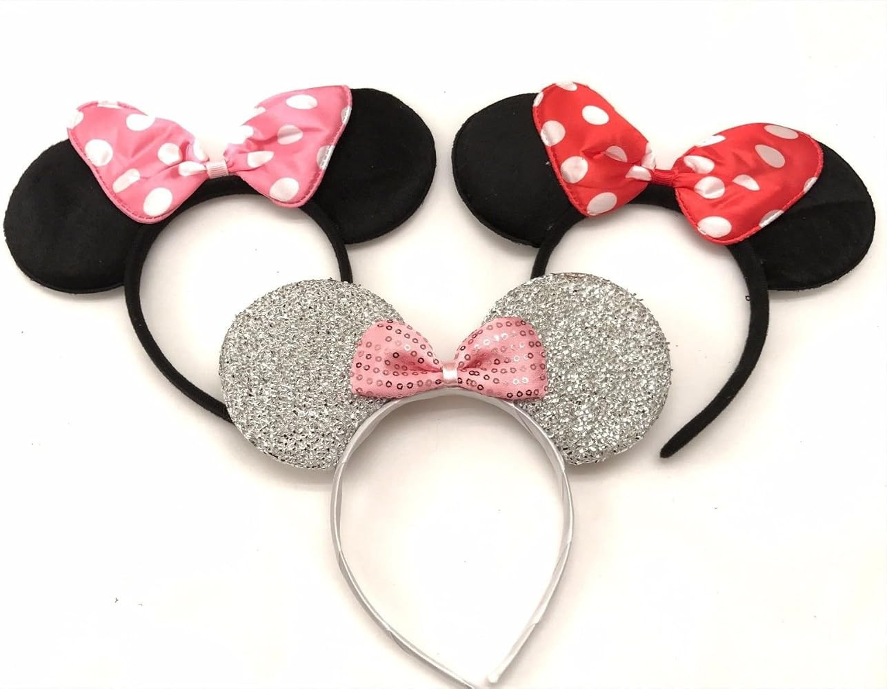 3 Minnie Mouse Black Red Pink Silver Bow-Mickey Mouse Ears Headband Costume | Amazon (US)