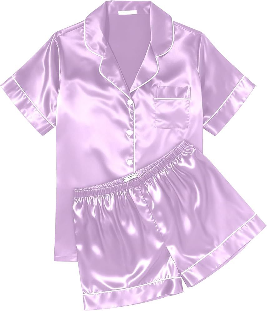 Ekouaer Womens Silk Satin Pajama Sets Soft Short Sleeve Button Down Sleepwear Top and Shorts 2 Pi... | Amazon (US)