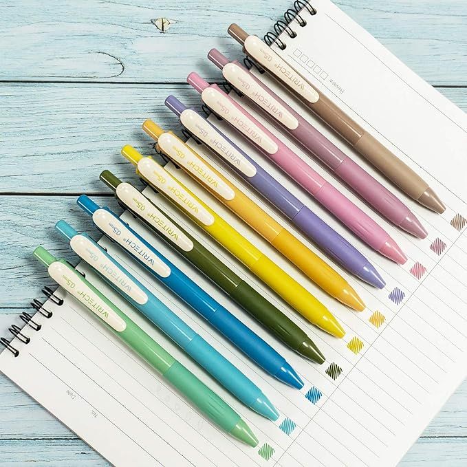 Writech Retractable Gel Pens Quick Dry Ink Pens Fine Point 0.5mm 10 Assorted Unique Vintage Color... | Amazon (US)