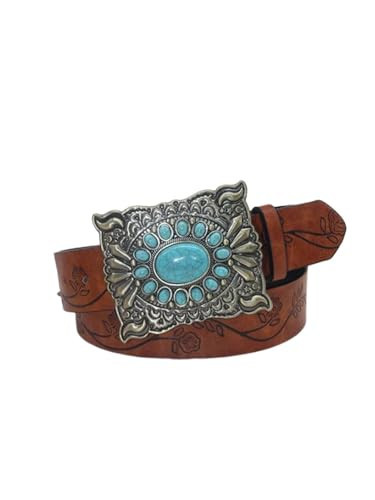 GORGLITTER Women's Western Belts Turquoise Cowgirl Counrty Concho Buckle Belts Vintage Bohemian Brown suit waist size:29.5-33.5" | Amazon (US)