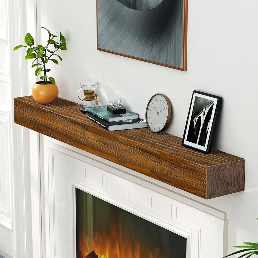 ROOMTEC Fireplace Mantel,72" Wood Floating Fireplace Shelves,Wall Mounted Wooden Display Shelving... | Amazon (US)