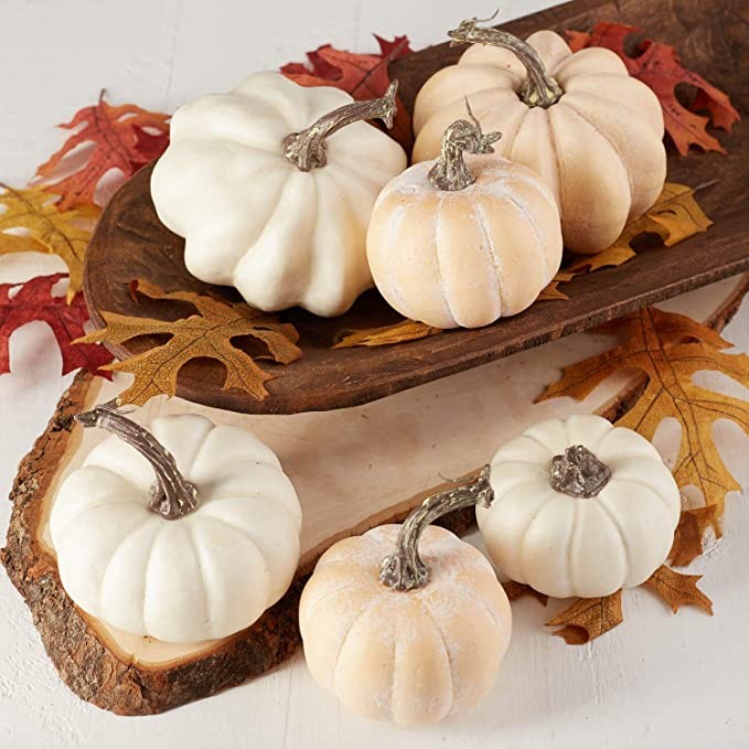 Package of 6 Fall Artificial Assorted Creamy White Pumpkins for Halloween, Fall and Thanksgiving ... | Amazon (US)