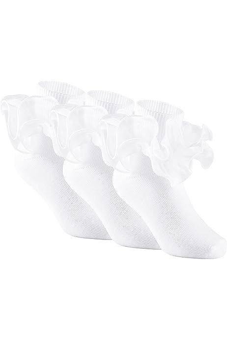 5 Pairs Girl Lace Tutu Socks.Baby toddler Girls Eyelet Turn Cuff Ruffle Lace Socks Triple Lace Dress | Amazon (US)
